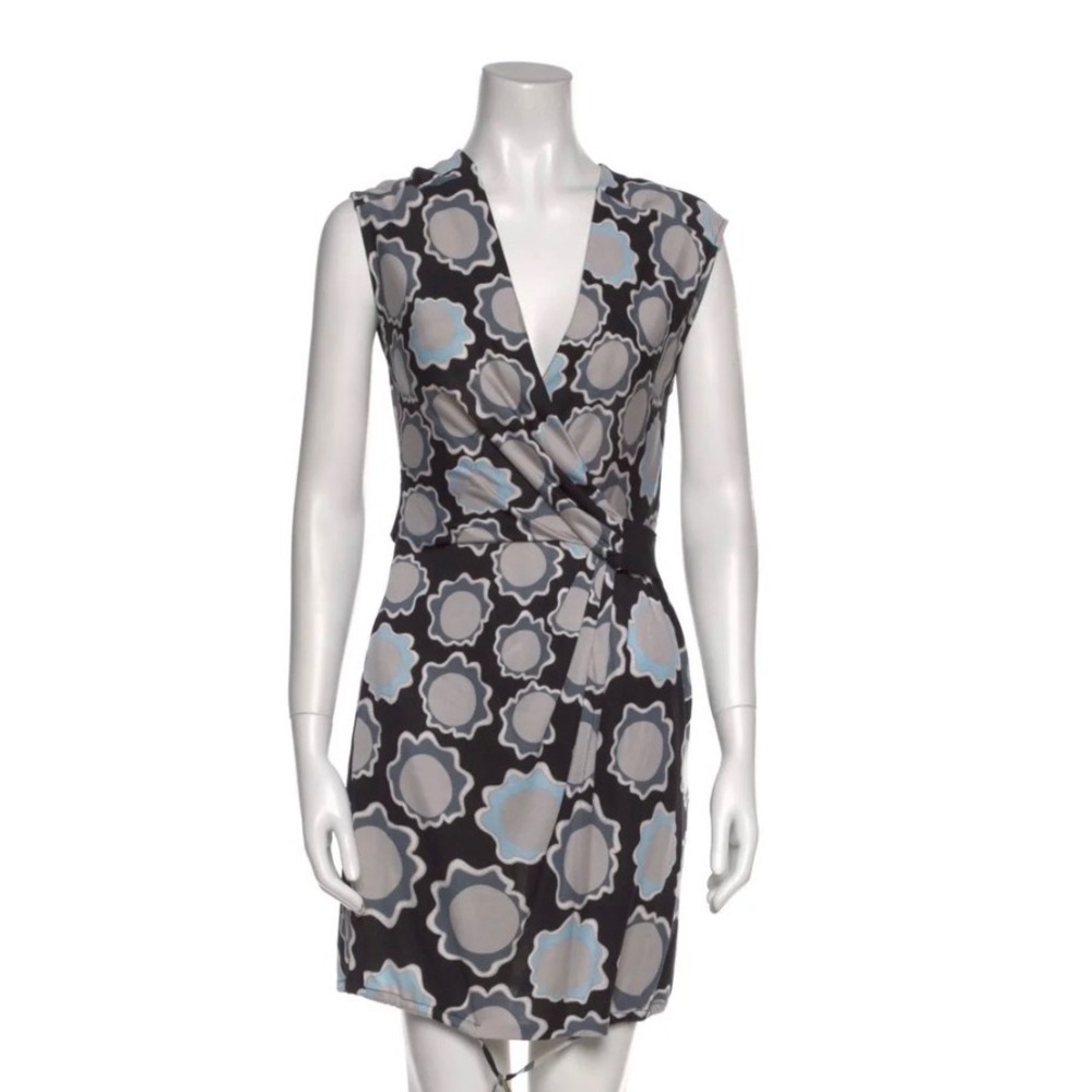 Diane von Furstenberg Silk Mini Dress Women XS Blue Excellent Floral Medallion